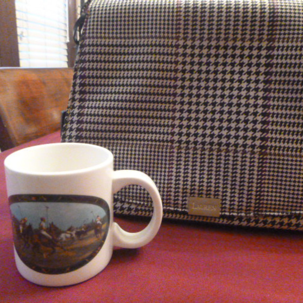 Ralph Lauren bag and vintage Polo mug.